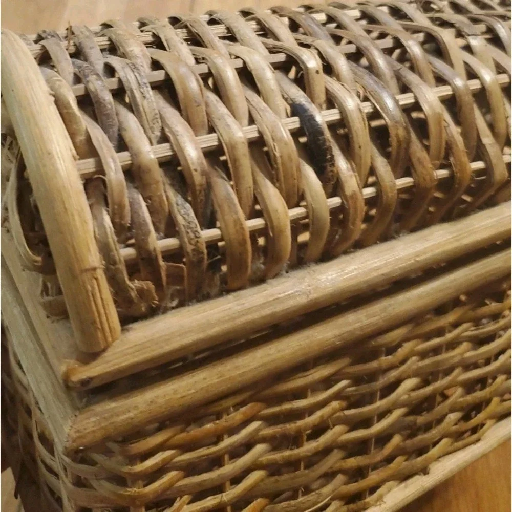 Vintage Wicker Rattan Small Trunk Style Storage Box Cottagecore Boho